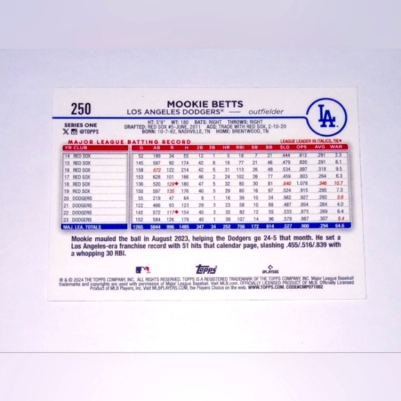 Mookie Betts - #250 Topps Series 1 2023-24 - Picture 2 of 2